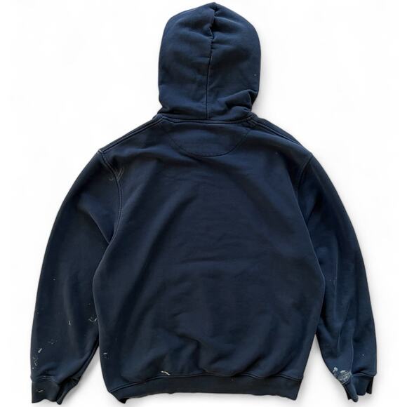 Vintage Y2K Navy Blue Nike Mini Swoosh Hoodie Sweatshirt M Paint Grunge Distress - Picture 3 of 9